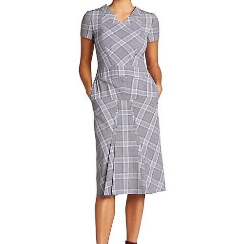 Roland Mouret Bowland Checked Wool Dress In Light Gray Short Sleeve Us 8 Tp01